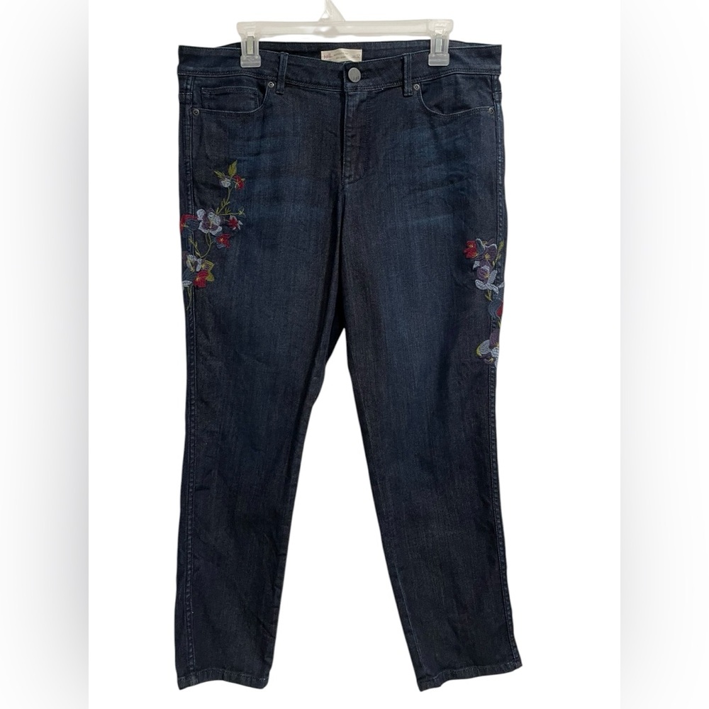 J Jill Authentic Fit Slim Ankle Luna Floral Embroidered Jeans Size 12